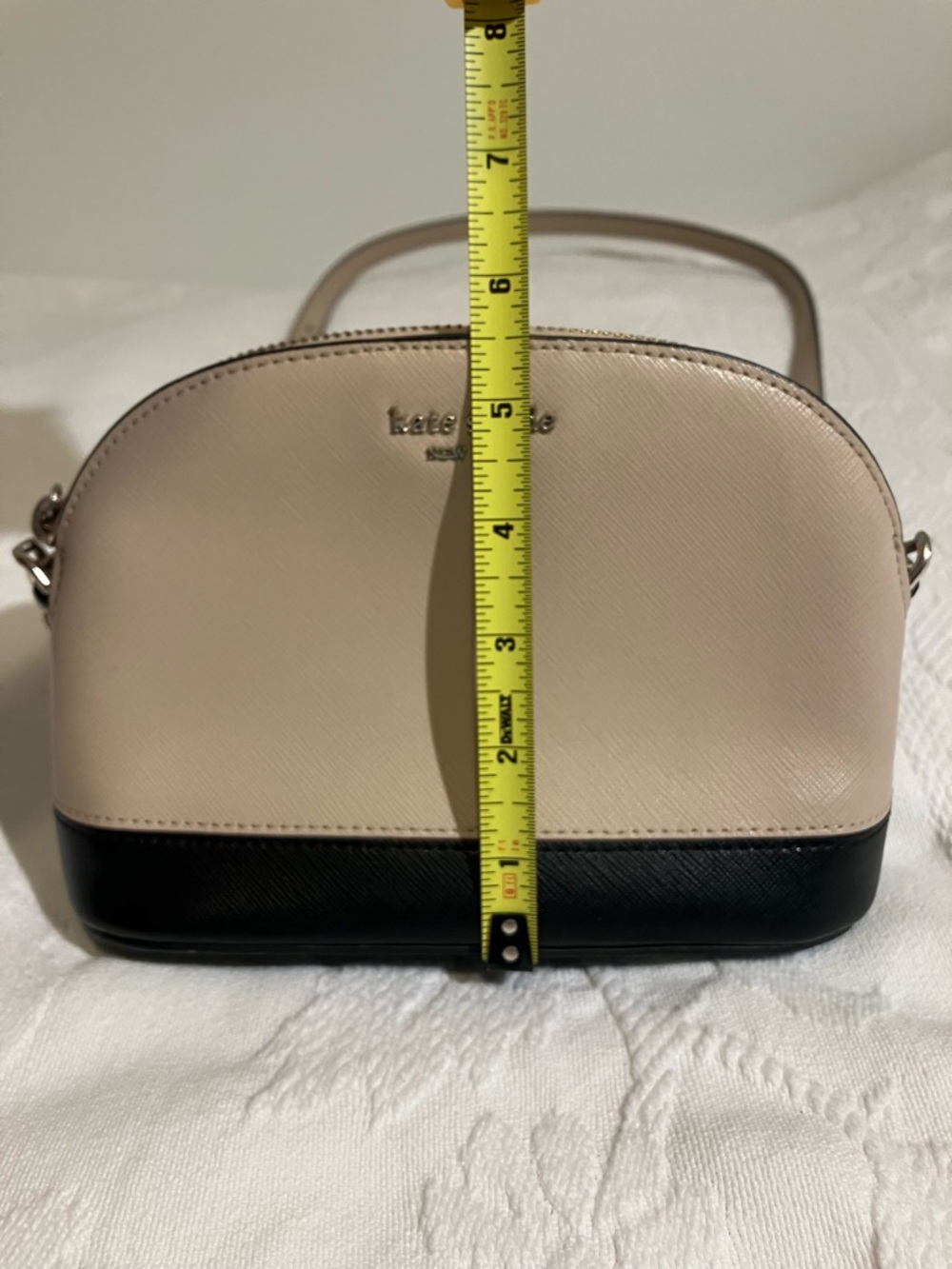 Beige and Black Crossbody Bag with Chain Accent - Picture 3 of 12
